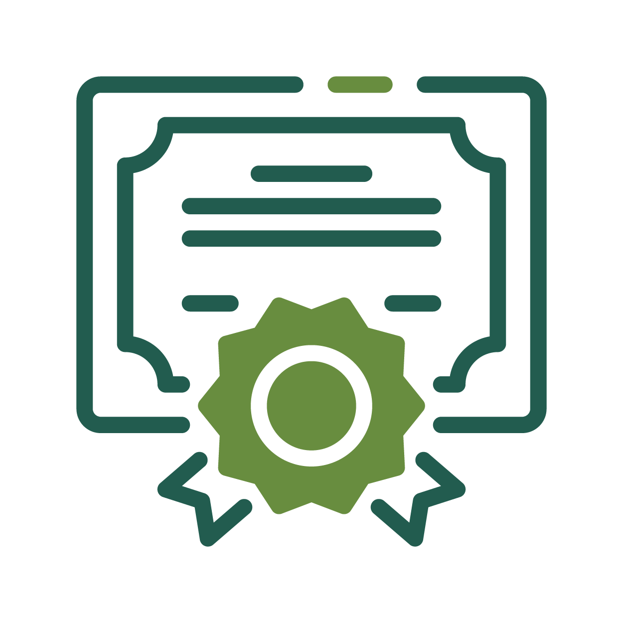 Green certificate graphic with a prominent seal.