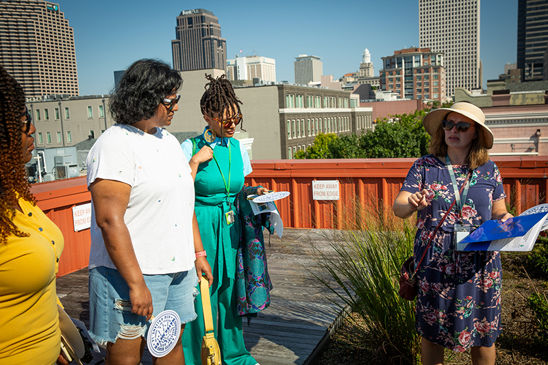 Local green roof expert conducts tour of New Orleans green roof projects with grad students