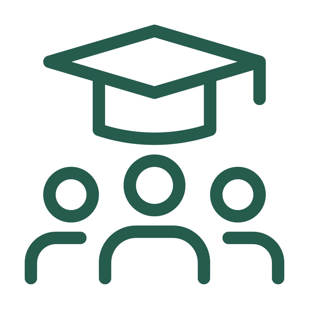 Green icon of people with grad mortar board over their heads